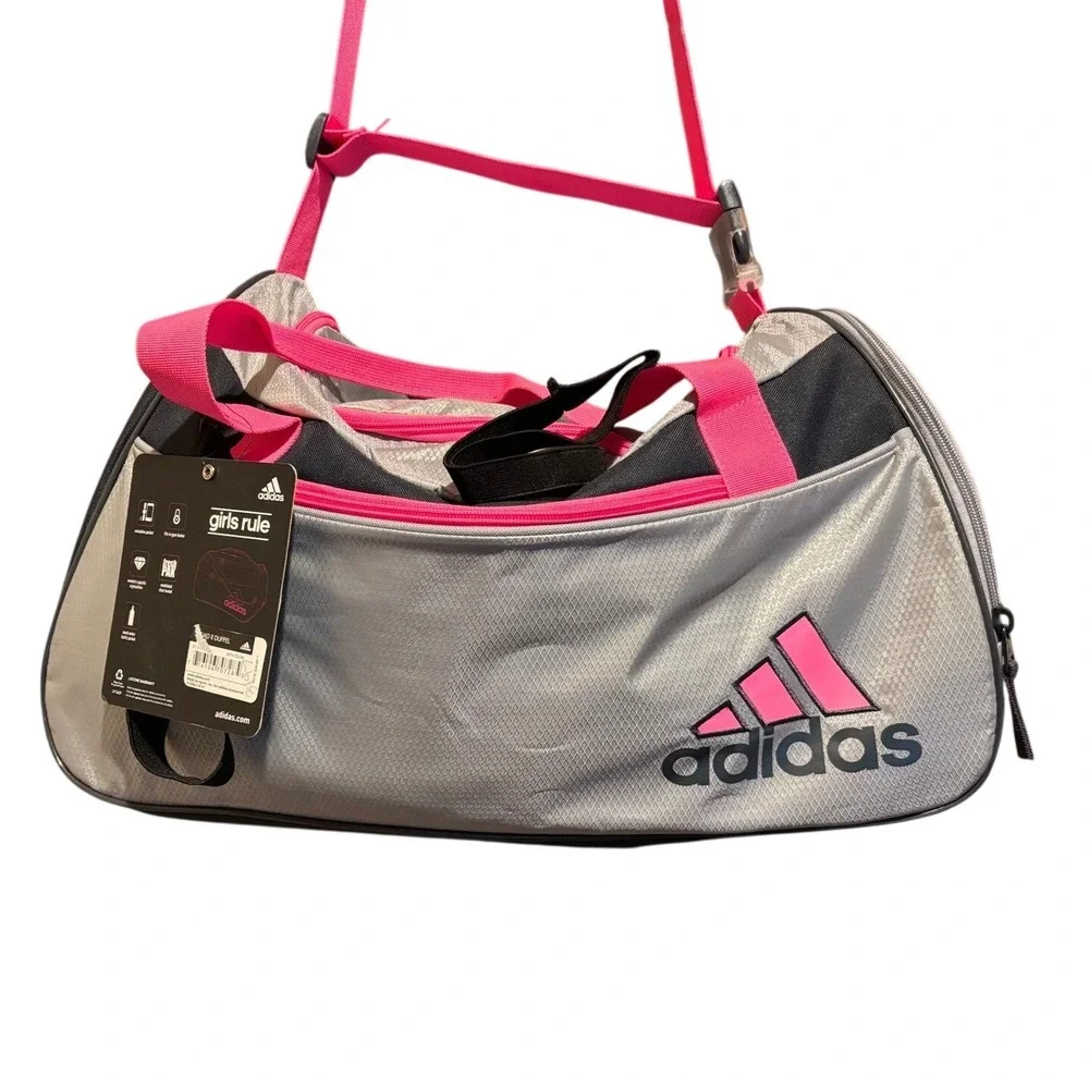 Adidas Girls Rule Squad Duffel Bag Gym Sport Travel Pink Gray Silver - Picture 1 of 10
